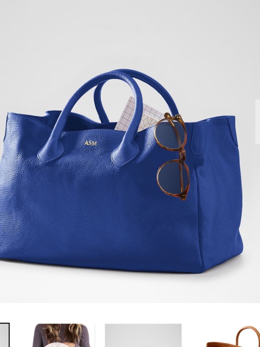Mark & Graham Cobalt Blue Pebbled Leather Tote with Top Handles